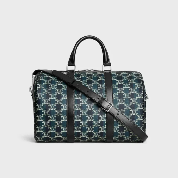 Große Boston-Tasche aus gestreiftem Triomphe Canvas und Kalbsleder