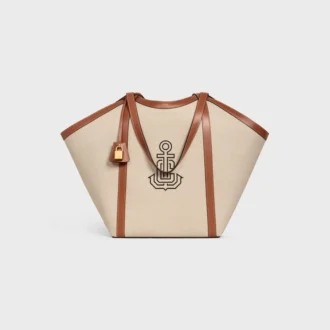 Große Cabas-Tasche aus Textil mit Anker-Stickerei und Kalbsleder Große Cabas-Tasche aus Textil mit Anker-Stickerei und Kalbsleder