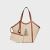 Große Cabas-Tasche aus Textil mit Anker-Stickerei und Kalbsleder