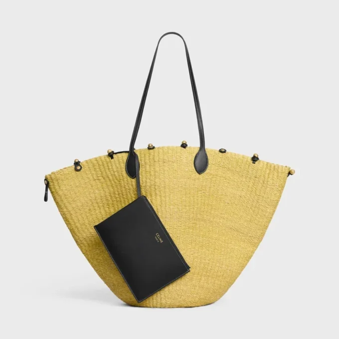 Großer Triomphe-Perlenkorb aus Sisal und Kalbsleder Großer Triomphe-Perlenkorb aus Sisal und Kalbsleder