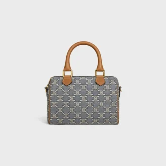 Kleine Boston-Tasche aus Triomphe-Jacquard und Kalbsleder