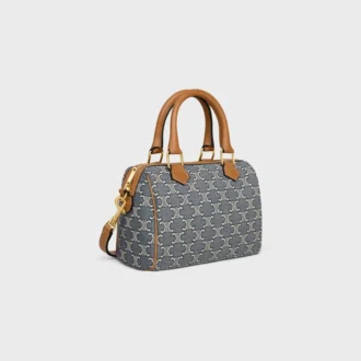 Kleine Boston-Tasche aus Triomphe-Jacquard und Kalbsleder