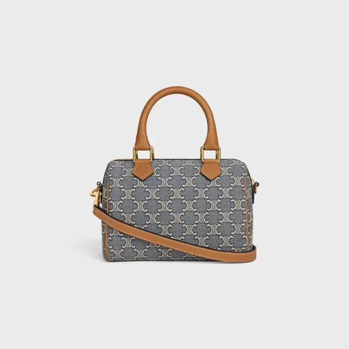 Kleine Boston-Tasche aus Triomphe-Jacquard und Kalbsleder