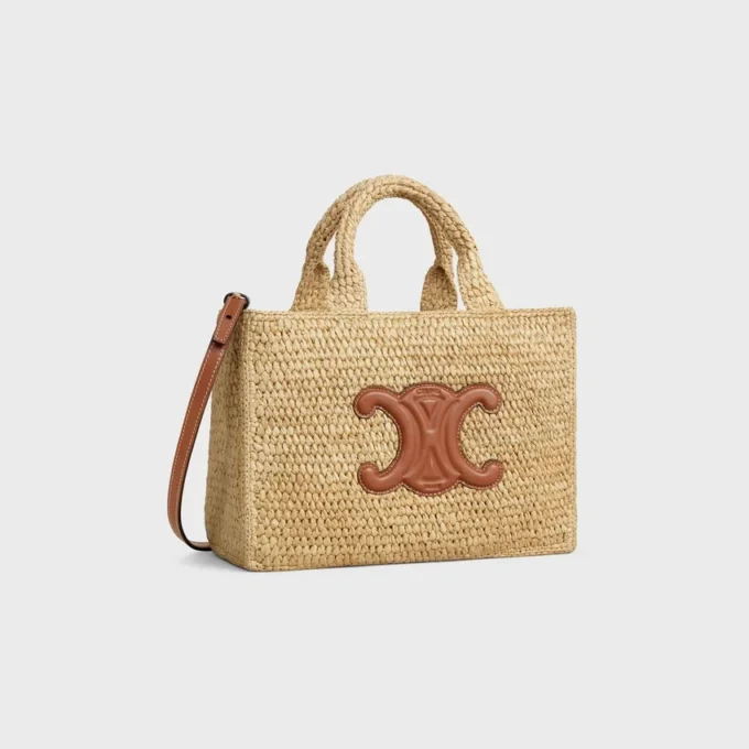 Kleine Cabas Thais aus Raffia und Kalbsleder