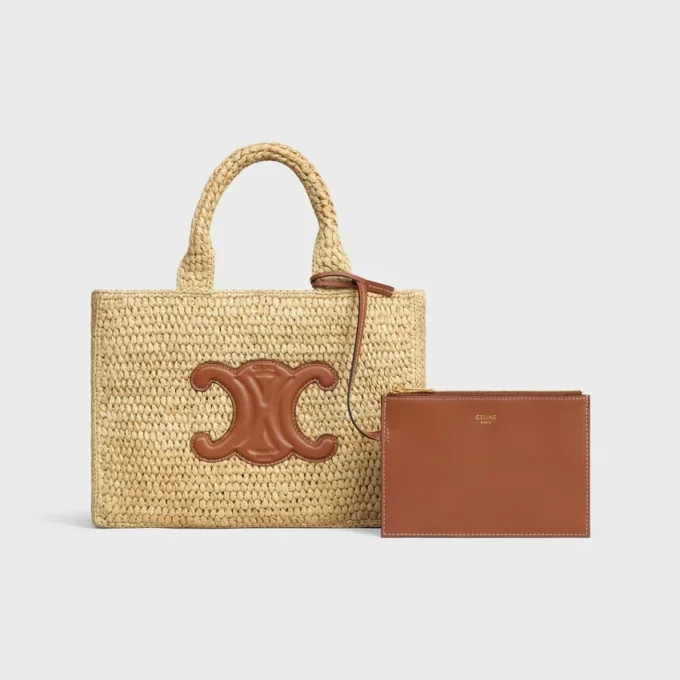 Kleine Cabas Thais aus Raffia und Kalbsleder