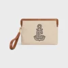 Kleine Tasche mit Riemen aus Textil mit Anker-Stickerei und Kalbsleder Kleine Tasche mit Riemen aus Textil mit Anker-Stickerei und Kalbsleder