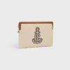 Kleine Tasche mit Riemen aus Textil mit Anker-Stickerei und Kalbsleder Kleine Tasche mit Riemen aus Textil mit Anker-Stickerei und Kalbsleder