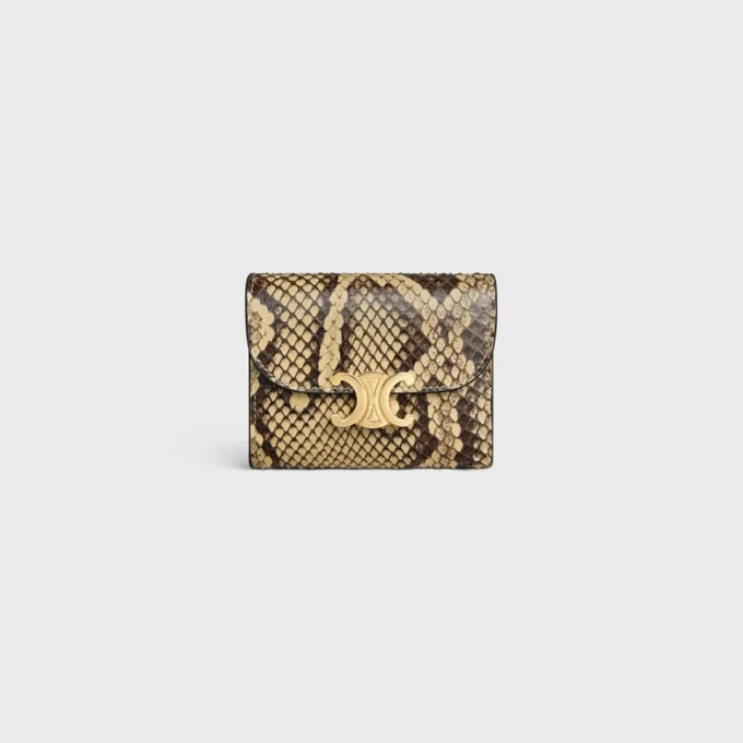 Kleine Triomphe-Brieftasche mit Klappe aus Pythonleder