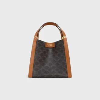 Kleine Würfeltasche aus Triomphe Canvas und naturbelassenem Kalbsleder