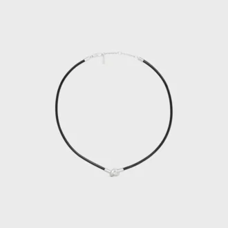 Knoten-Halskette aus Kalbsleder und Messing mit Rhodium-Finish