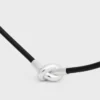 Knoten-Halskette aus Kalbsleder und Messing mit Rhodium-Finish