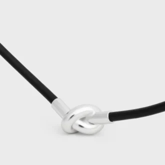Knoten-Halskette aus Kalbsleder und Messing mit Rhodium-Finish