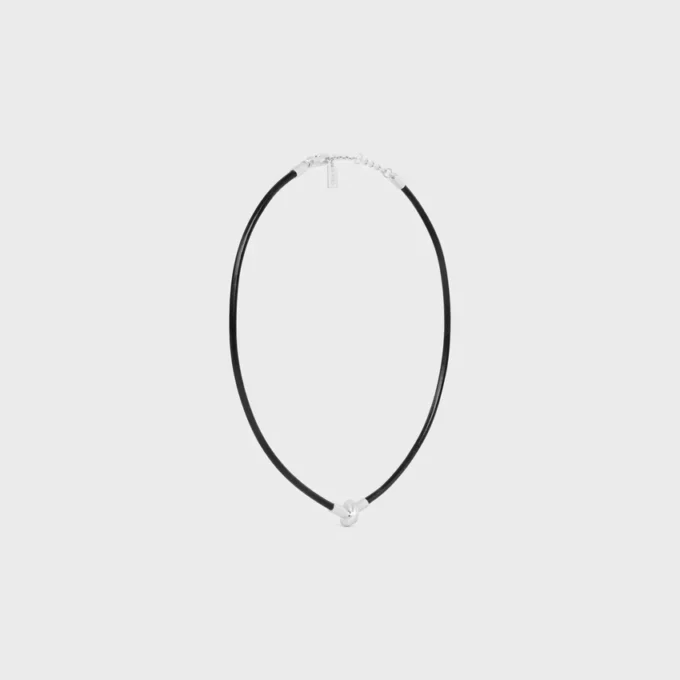 Knoten-Halskette aus Kalbsleder und Messing mit Rhodium-Finish