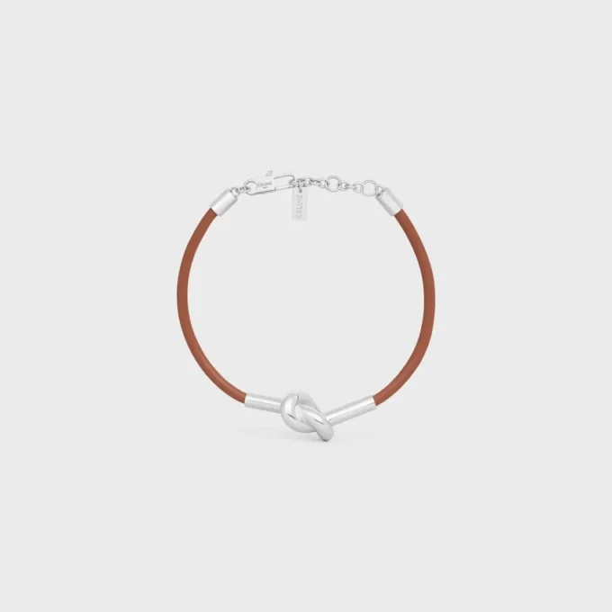 Knotenarmband aus Kalbsleder und Messing mit Rhodiumbeschichtung