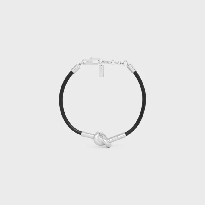 Knotenarmband aus Kalbsleder und Messing mit Rhodiumbeschichtung