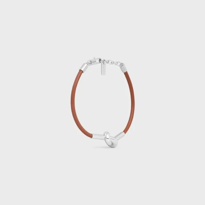 Knotenarmband aus Kalbsleder und Messing mit Rhodiumbeschichtung