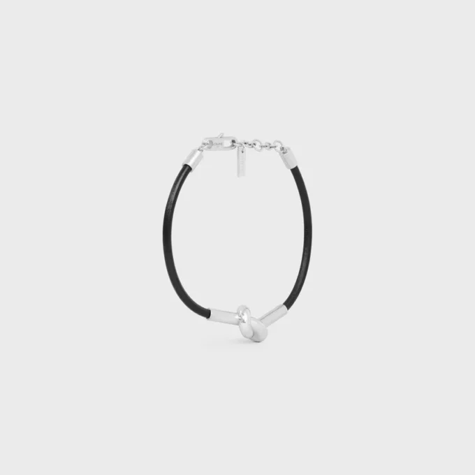 Knotenarmband aus Kalbsleder und Messing mit Rhodiumbeschichtung
