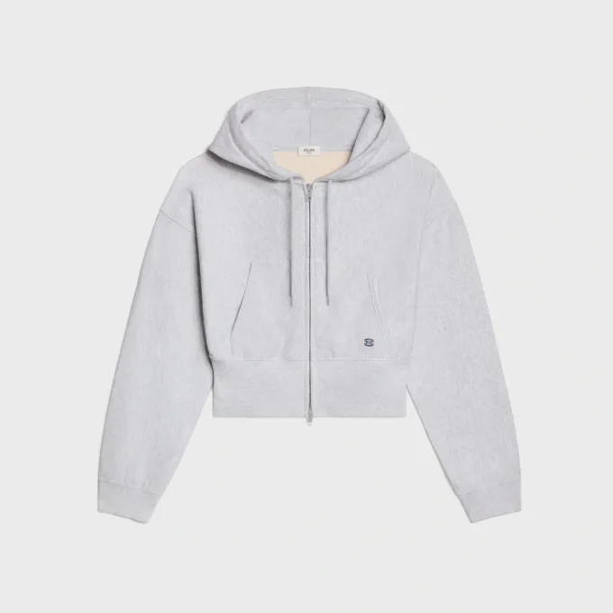 Kurzer Kapuzenpullover mit Reißverschluss aus Baumwollfleece