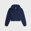 Kurzer Kapuzenpullover mit Reißverschluss aus Baumwollfleece