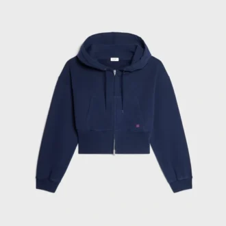Kurzer Kapuzenpullover mit Reißverschluss aus Baumwollfleece