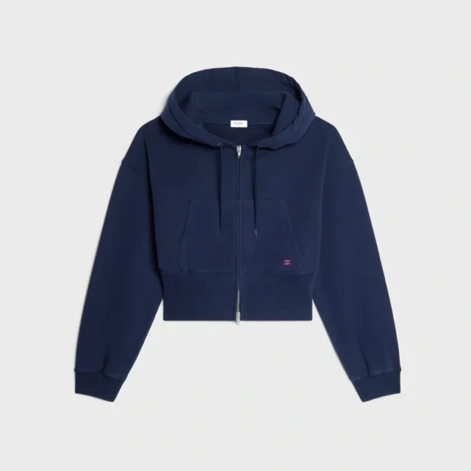 Kurzer Kapuzenpullover mit Reißverschluss aus Baumwollfleece