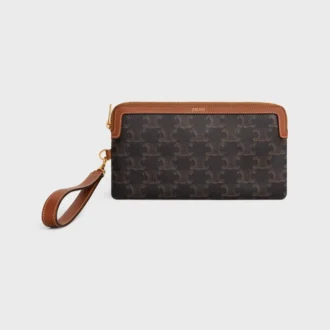 Lange Tasche mit Riemen aus Triomphe Canvas und Kalbsleder