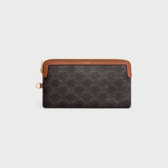 Lange Tasche mit Riemen aus Triomphe Canvas und Kalbsleder