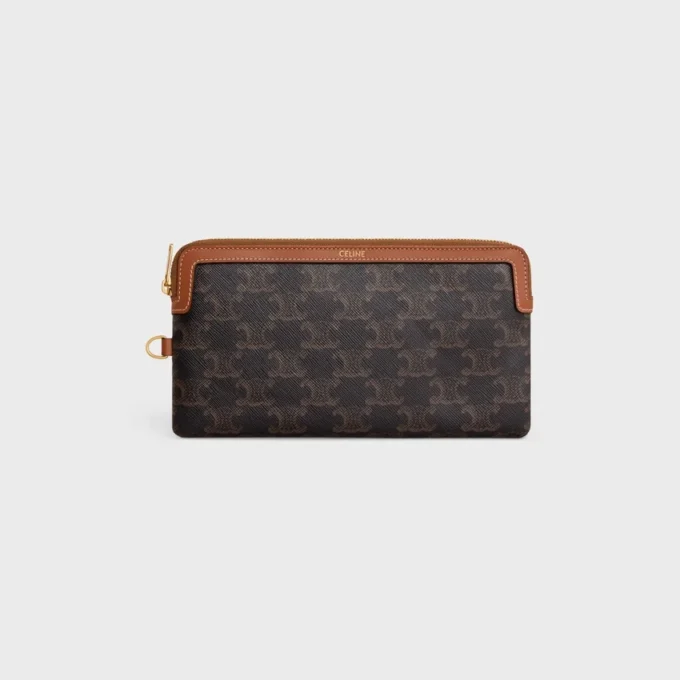 Lange Tasche mit Riemen aus Triomphe Canvas und Kalbsleder Lange Tasche mit Riemen aus Triomphe Canvas und Kalbsleder
