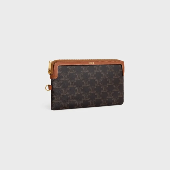Lange Tasche mit Riemen aus Triomphe Canvas und Kalbsleder Lange Tasche mit Riemen aus Triomphe Canvas und Kalbsleder