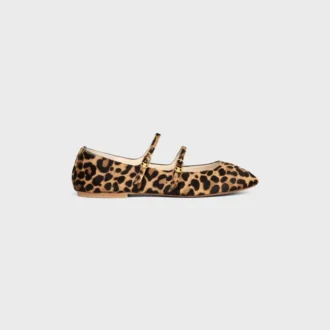 Les Ballerines CELINE Ballerinas mit doppeltem Riemen aus haarigem Kalbsleder mit Leopardenmuster