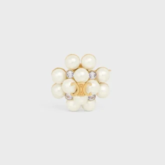 Les Perles CELINE Brosche aus Strass, Kunstharzperlen, Messing mit Goldfinish und Stahl