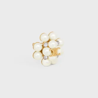 Les Perles CELINE Brosche aus Strass, Kunstharzperlen, Messing mit Goldfinish und Stahl