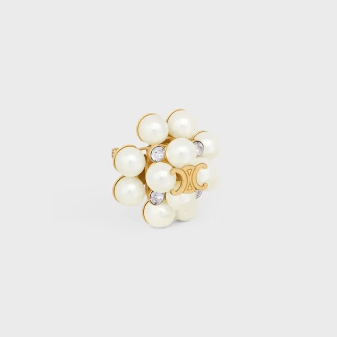 Les Perles CELINE Brosche aus Strass, Kunstharzperlen, Messing mit Goldfinish und Stahl Les Perles CELINE Brosche aus Strass, Kunstharzperlen, Messing mit Goldfinish und Stahl