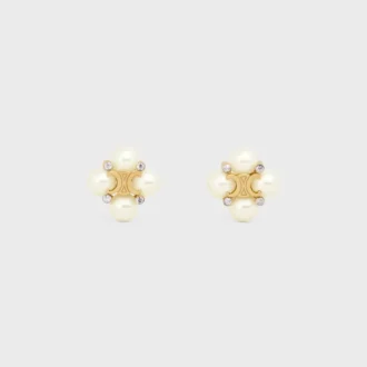 Les Perles CELINE Ohrstecker aus Strass, Kunstharzperlen und Messing mit Goldfinish