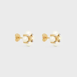 Les Perles CELINE Ohrstecker aus Strass, Kunstharzperlen und Messing mit Goldfinish