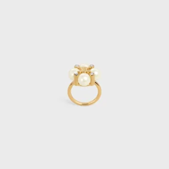 Les Perles CELINE Ring aus Strass, Kunstharzperlen und Messing mit Goldfinish