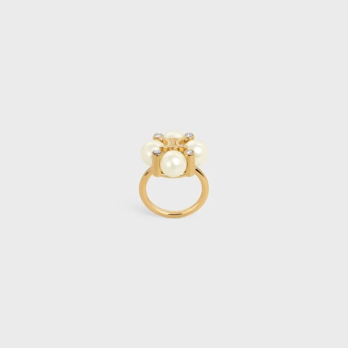 Les Perles CELINE Ring aus Strass, Kunstharzperlen und Messing mit Goldfinish Les Perles CELINE Ring aus Strass, Kunstharzperlen und Messing mit Goldfinish