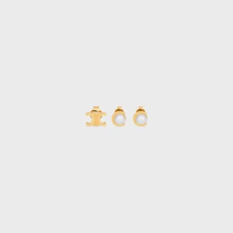 Les Perles CELINE Set mit 3 Ohrsteckern aus Kunstharzperlen und Messing mit Goldfinish