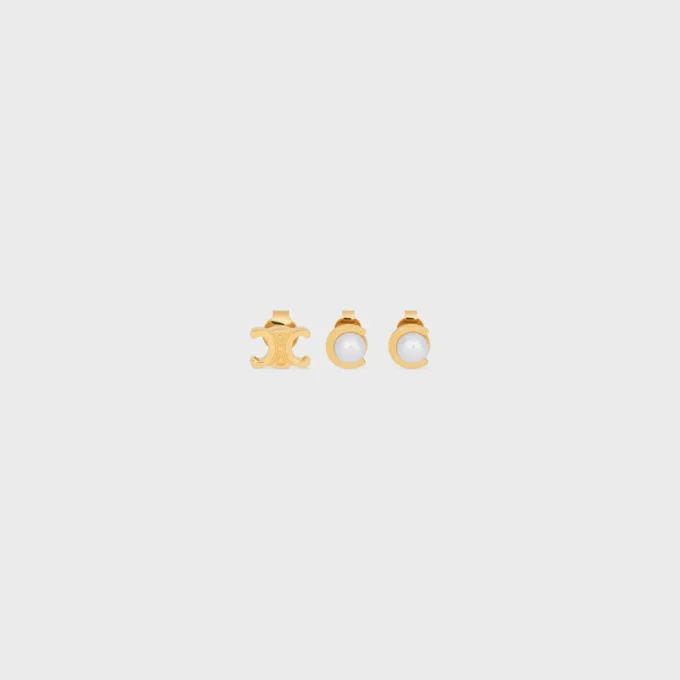 Les Perles CELINE Set mit 3 Ohrsteckern aus Kunstharzperlen und Messing mit Goldfinish