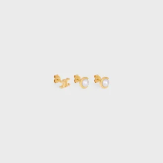 Les Perles CELINE Set mit 3 Ohrsteckern aus Kunstharzperlen und Messing mit Goldfinish