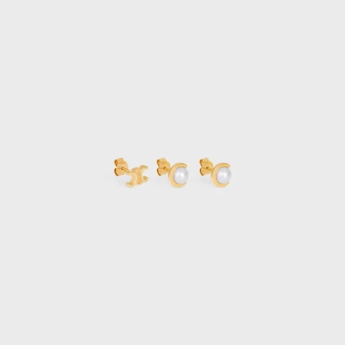 Les Perles CELINE Set mit 3 Ohrsteckern aus Kunstharzperlen und Messing mit Goldfinish