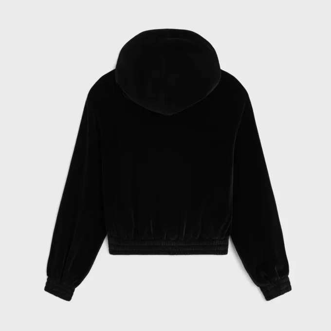 Lockerer Kapuzenpullover mit Reißverschluss aus Samt-Jersey Lockerer Kapuzenpullover mit Reißverschluss aus Samt-Jersey