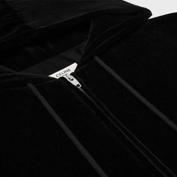 Lockerer Kapuzenpullover mit Reißverschluss aus Samt-Jersey Lockerer Kapuzenpullover mit Reißverschluss aus Samt-Jersey