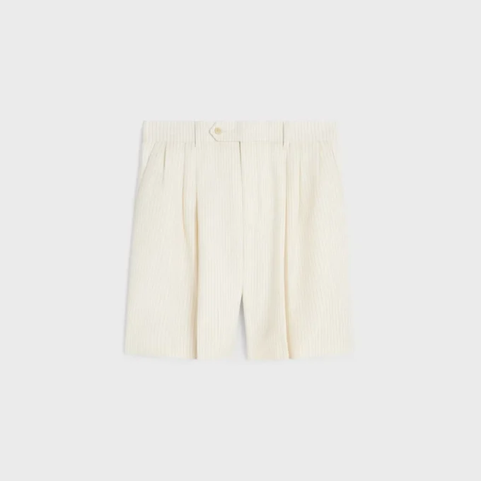 Masculin-Shorts mit dreifacher Plissee-Faltenbildung aus gestreifter Wolle