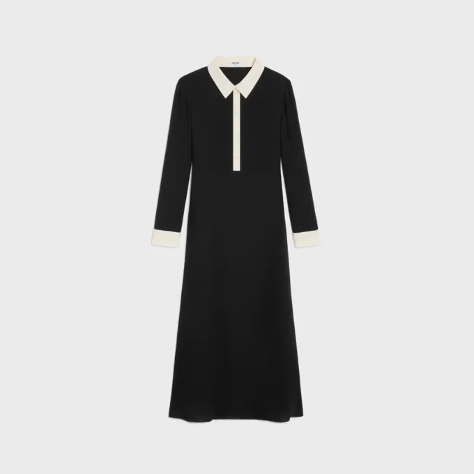 Midi-Polokleid aus Viskose-Georgette Midi-Polokleid aus Viskose-Georgette