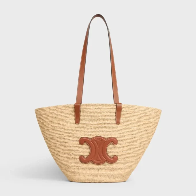 Mittlere, geschmeidige CELINE Classic Panier aus Raffia und Kalbsleder Mittlere, geschmeidige CELINE Classic Panier aus Raffia und Kalbsleder