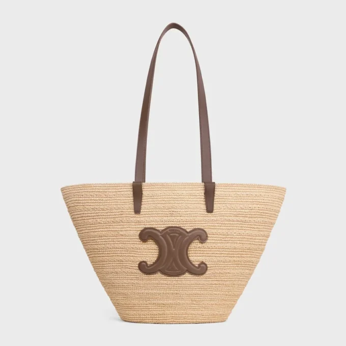 Mittlere, geschmeidige CELINE Classic Panier aus Raffia und Kalbsleder Mittlere, geschmeidige CELINE Classic Panier aus Raffia und Kalbsleder