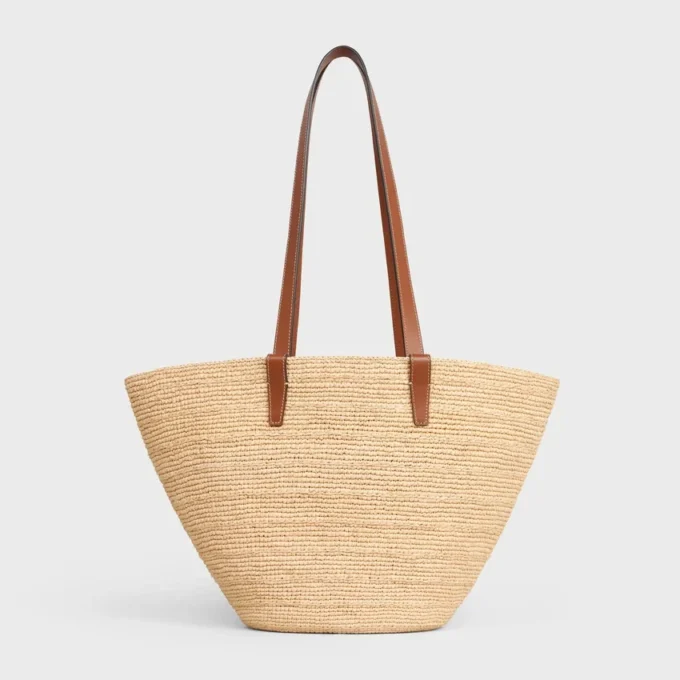 Mittlere, geschmeidige CELINE Classic Panier aus Raffia und Kalbsleder Mittlere, geschmeidige CELINE Classic Panier aus Raffia und Kalbsleder