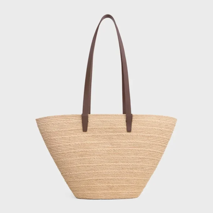 Mittlere, geschmeidige CELINE Classic Panier aus Raffia und Kalbsleder Mittlere, geschmeidige CELINE Classic Panier aus Raffia und Kalbsleder