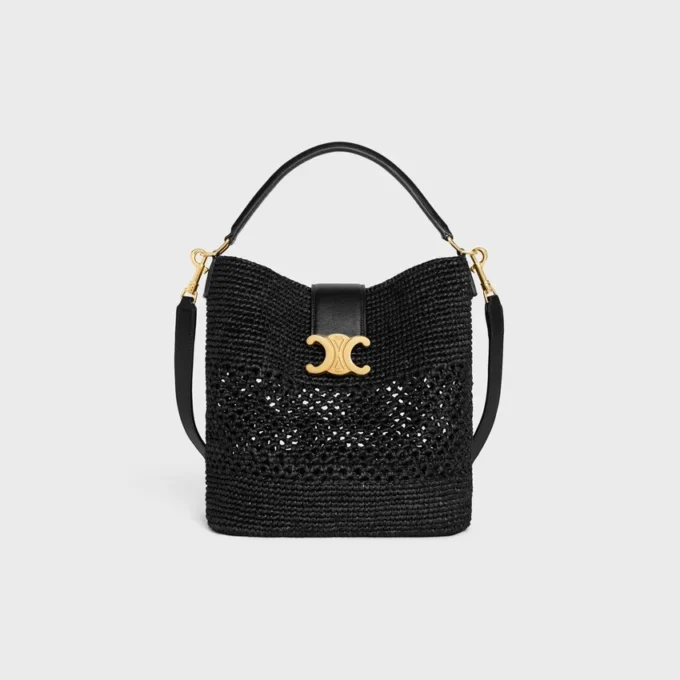 Mittlere Louise-Beuteltasche aus Raffia und Kalbsleder Mittlere Louise-Beuteltasche aus Raffia und Kalbsleder